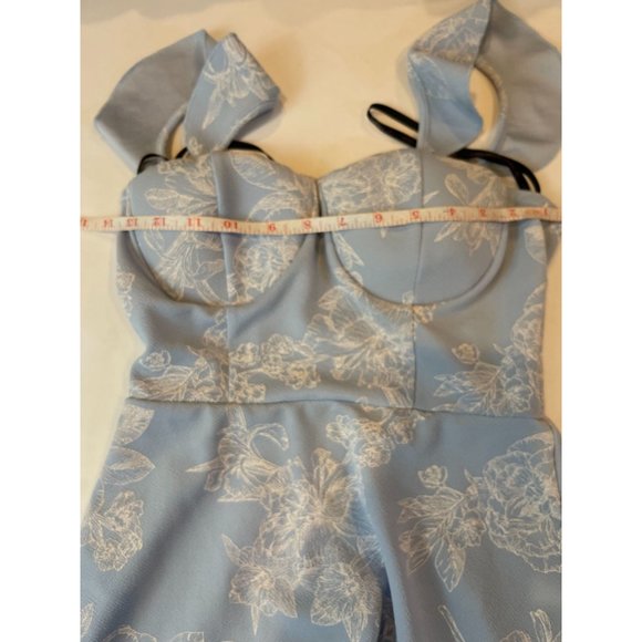 Material Girl Womens Floral Mini Dress Built-in Bra Backless Blue White SZ Small - Picture 7 of 9